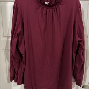 3X Lands' End Women's Rich Burgundy Mock Neck Long Sleeve T-Shirt